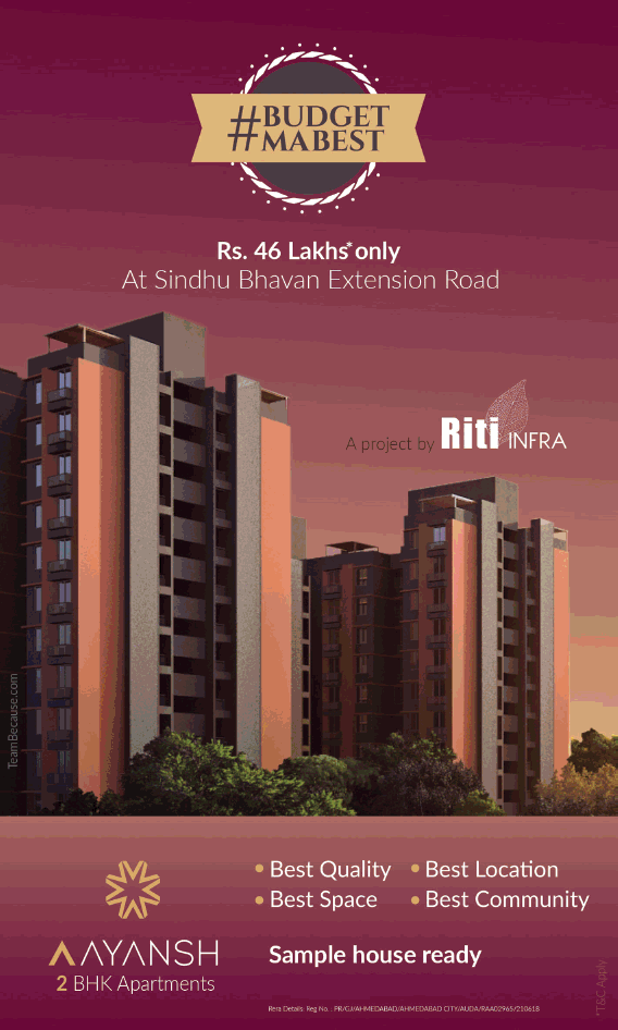 Book 2 BHK apartments starting at Rs 46 Lakhs only at Riti Aayansh, Ahmedabad Update